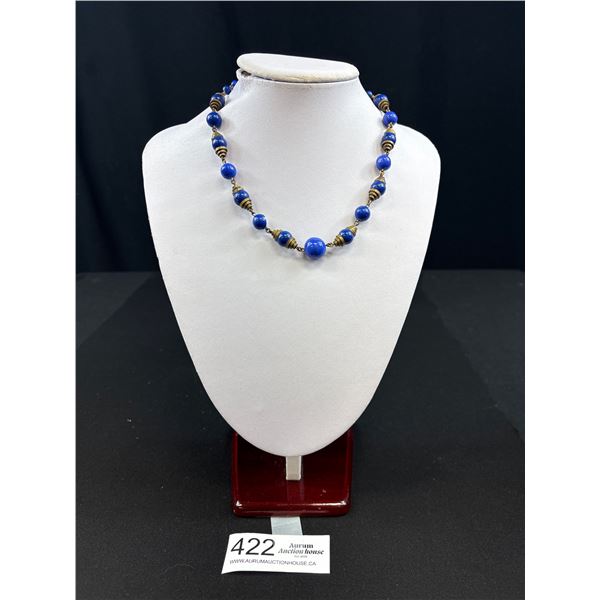 Genuine antique Art Deco 1920's lapis glass bead necklace