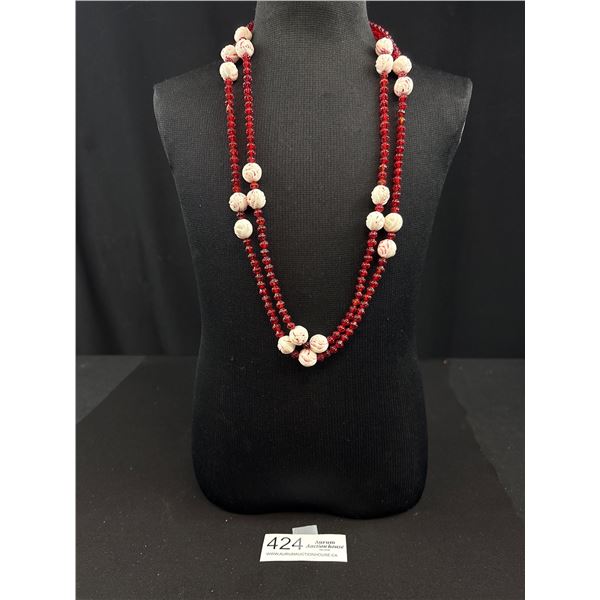 Antique  art deco max neiger rose bud glass bead necklace 1920s