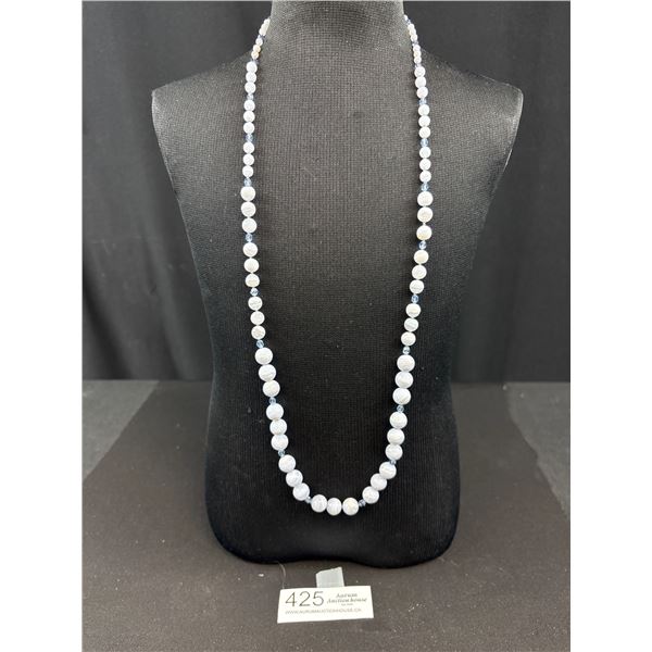 Antique genuine blue lace agato graduated stone bead necklace