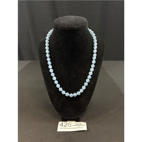 Vinateg frosted blue glass bead necklace