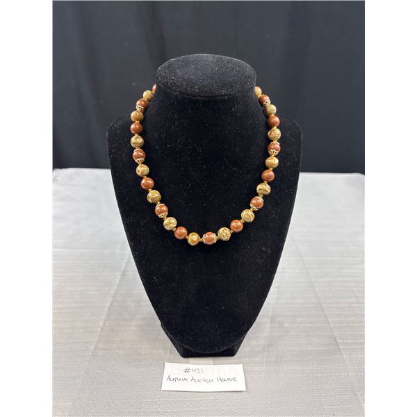 Rene Brown Foil Glass Bead necklace w/ Celluloid beads