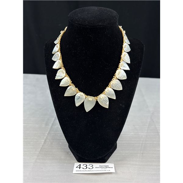 Early 1900's hand carved genuine mother of pearl necklace