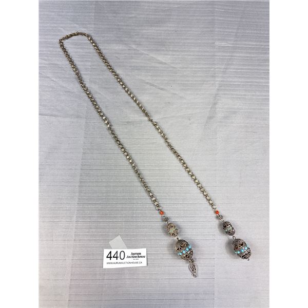 Old silver Chinese necklace with coral