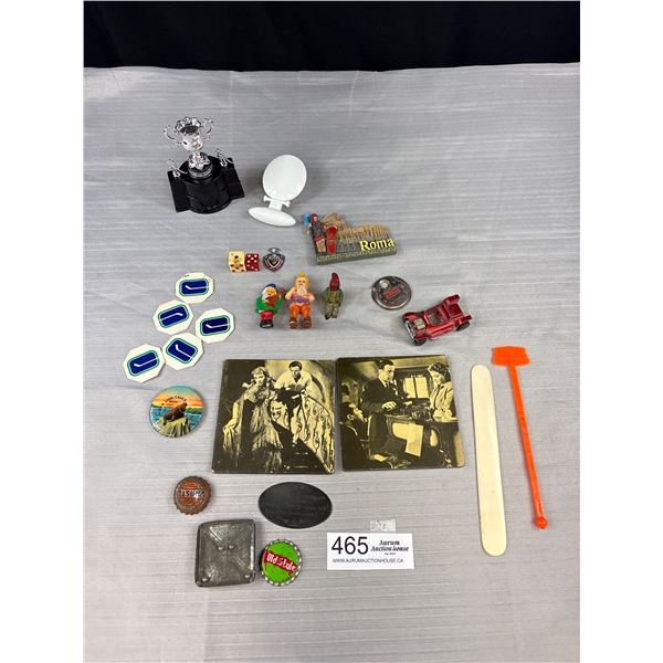 Misc Lot of Smalls, 1967 Red Line Hotwheel Car, 3 Small Vintage Crhistmas Figures, 1920 Halifax Ship