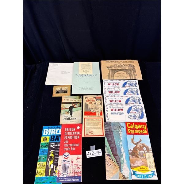 Vintage Ephemera Lot - 4 Maps, 4 Blottes, 10 Old Quebec Snap Shot Views, 1908 Opera Program.