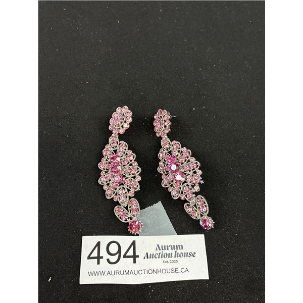 Lovely Pink Rhinestones Dangle Earrings