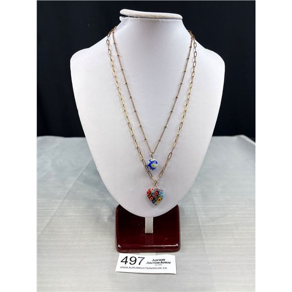 Vintage Venetian Millefiore Pendants on Double Strand Chain Necklace
