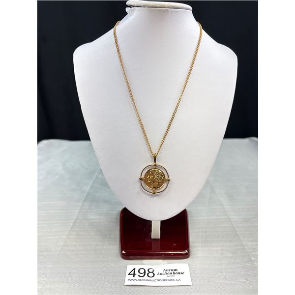 Gold Plated Vintage Pendant w/ Chain Necklace