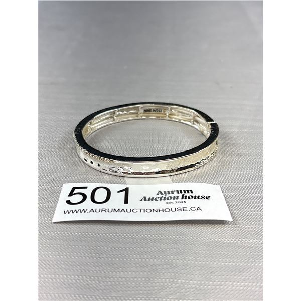 Nice Silver Plated w/ Rhinestones Stretch Bangle Bracelet