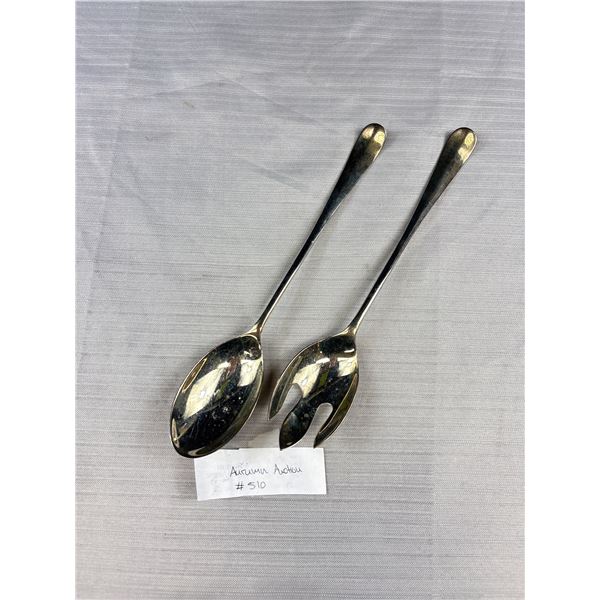 Vintage Silver Salad Fork + Spoon Matching, No Silver Marks or Company Names Visible