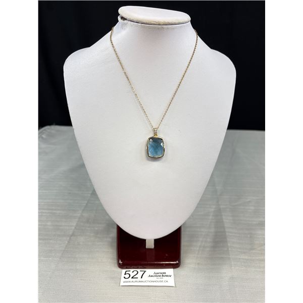 Lovely Faceted Blue Stone Pendant w/ Chain Necklace