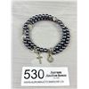 Image 1 : Dark Grey Beads Bracelet w/ 2 Religious Charms Dangling