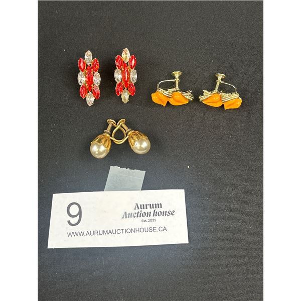 3 Pairs of Vintage Clip On Earrings