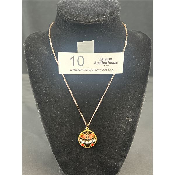 Gold Plated Enamel Pendant w/ Chain Necklace