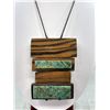Image 2 : Vintage Wood Panels w/ Polished Turquoise Stones Pendant w/ Black Cord Necklace