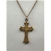 Image 2 : Antique Gold Plated Cross Pendant w/ Original Chain Necklace
