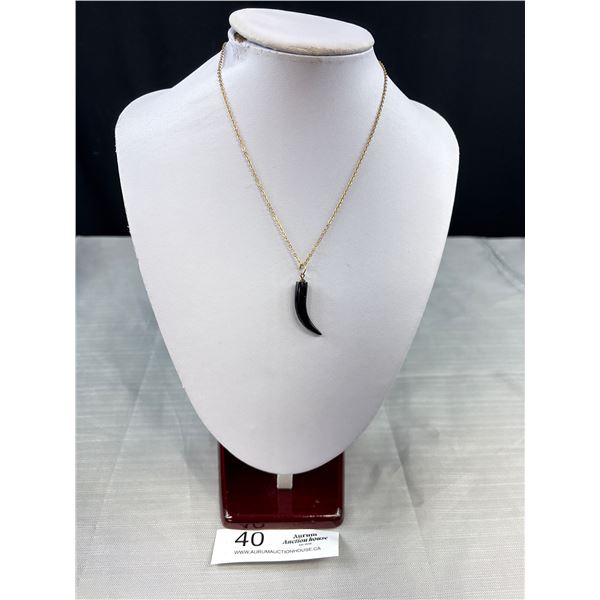 Gold Plated Chain w/ Black Coral Horn Shaped Pendant Necklace
