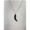 Image 2 : Gold Plated Chain w/ Black Coral Horn Shaped Pendant Necklace