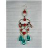 Image 2 : Pair of Green + Red Stones Dangle Earrings