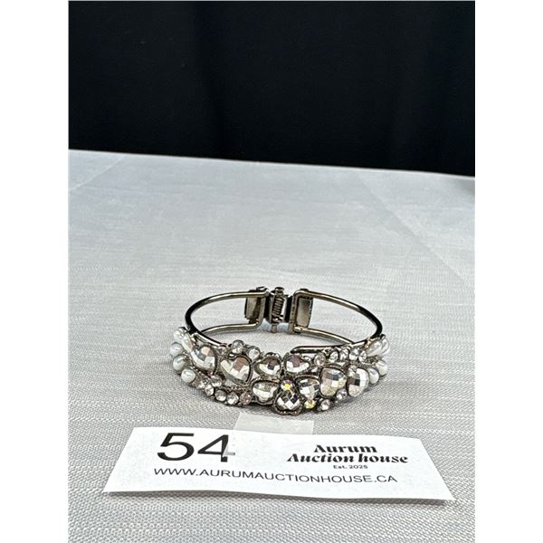 Vintage Hinged Rhinestones Bangle Bracelet