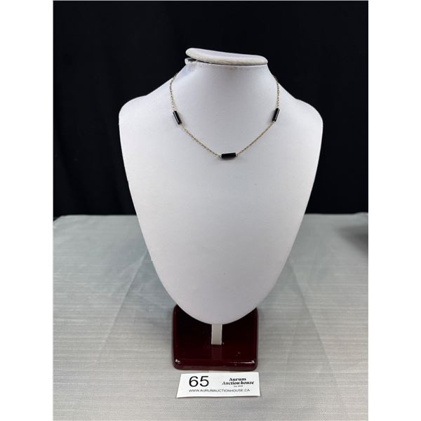 Vintage Gold w/ Black Onyx Stones Necklace, Marked TOR. G.F.