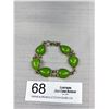Image 1 : Vintage Silver w/ Green Stones Bracelet Unmarked, Toggle Closure