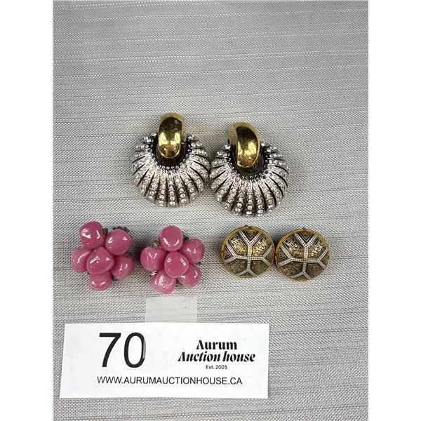 3 Pairs of Vintage Clip On Earrings