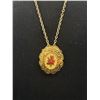 Image 2 : Vintage Gold Plated Petti Point Roses Pendant w/ Chain Necklace