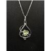 Image 2 : Silver Plated w/ Green Crystal Stone Pendant + Chain Necklace