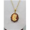 Image 2 : Vintage Gold Plated Cameo Pendant w/ Chain Necklace