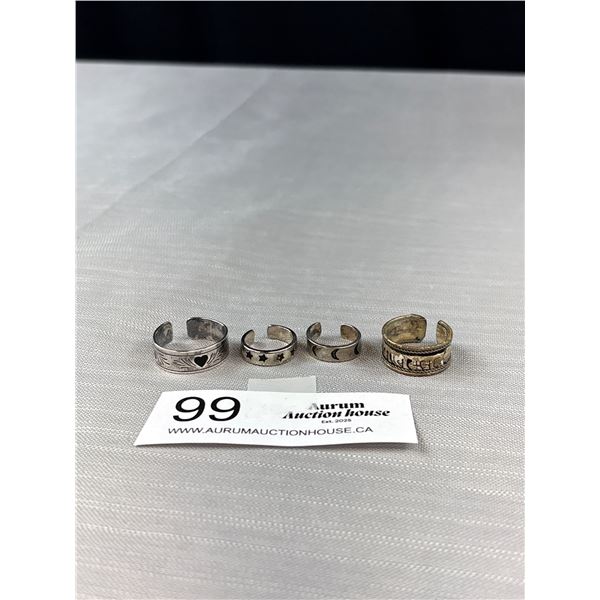 4 Vintage Open Silver Ring Bands, Some Marked 925