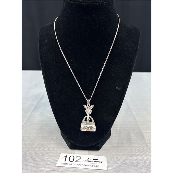 Silver Plated Crystal Stone Pendant Necklace, Marked Sui