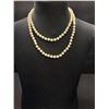 Image 2 : Extra Long Hand Knotted Faux Pearls Necklace w/ Gold Plated Filigree Clasp