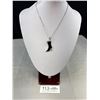 Image 1 : Silver Plated w/ Black Enamel + Rhinestones Pendant Necklace