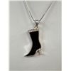 Image 2 : Silver Plated w/ Black Enamel + Rhinestones Pendant Necklace