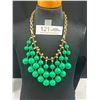 Image 1 : Vintage Stell and Dot Green Lucite Beads Bib Gold Tone Necklace