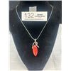 Image 1 : Silver Plated w/ Lucite Stone Pendant + Chain Necklace