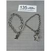 Image 1 : 2 Silver Plated Link Bracelets w/ Each One Charm + Toggle Clasp