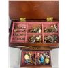 Image 2 : Vintage Solid Wood Jewelry Box w/ Lot of Misc Jewelry