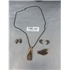 Image 1 : Vintage Copper Pendant w/ Chain Necklace Brooch + 2 Pairs of Earrings