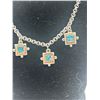 Image 2 : Silver Plated w/ 3 Blue Stones Dangle Pendants Necklace