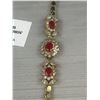 Image 2 : Old + Used Gold Plated Red Stones + Clear Rhienstones Bracelet