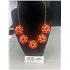 Image 1 : Vintage Pink Glass + Red Rhinestones Necklace