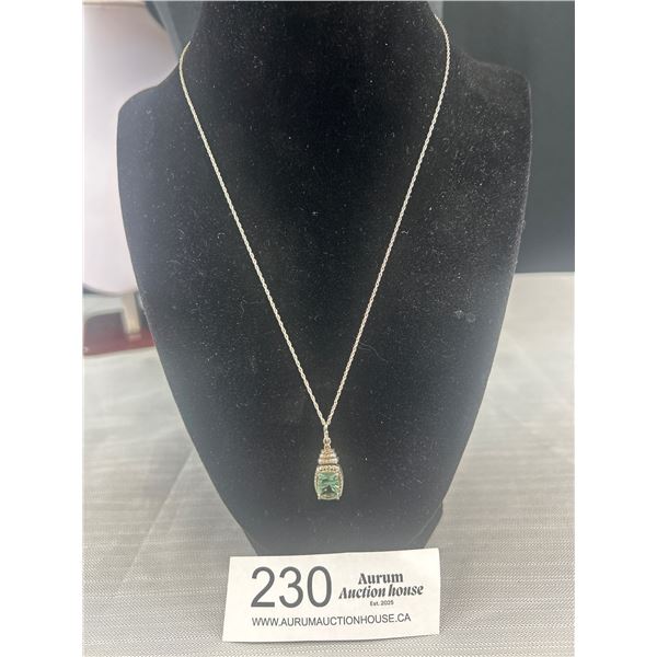 Sterling Silver w/ Blue Topaz Stone Quartz Stone Pendant + Chain Necklace Marked Stg + 925