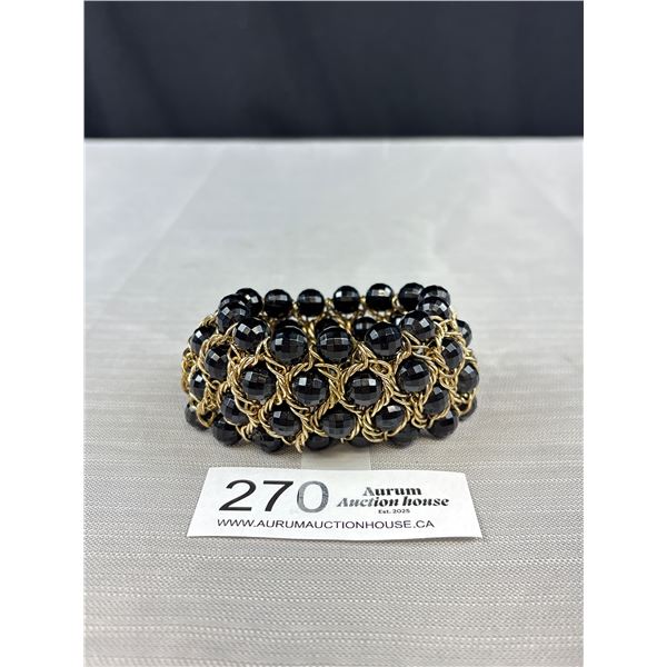 Vintage Black French Jet Faceted Glass Beads Bracelet