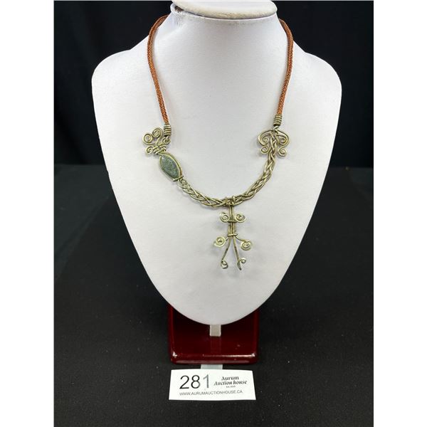 Hand Crafted Pewter w/ Brown Cord Necklace
