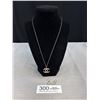 Image 1 : Vintage Channel Pendant w/ Chain Necklace + Pair of Matching Earrings (One Tiny Stone Missing)