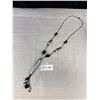 Image 2 : Extra Length Black Cord w/ Heavy Silver Metal + Black Glass Beads Necklace