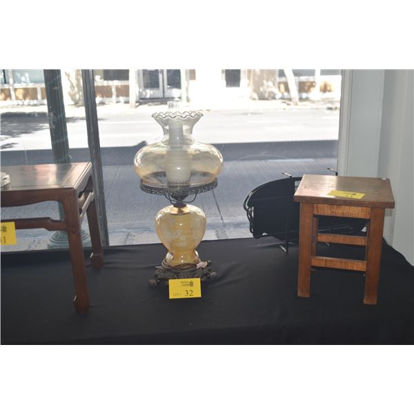 VINTAGE HURRICANE LAMP, ELECTRIFIED, W/FLORAL MOTIF