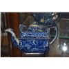 Image 5 : ANTIQUE STAFFORDSHIRE BLUE & WHITE TRANSFERWARE TEAPOT & COVERED SUGAR BOWL (2 PCS)